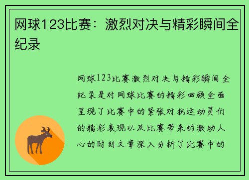 网球123比赛：激烈对决与精彩瞬间全纪录